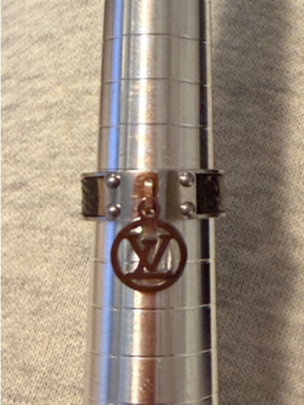 Silver Studded Ring with Round Monogram Charm